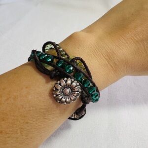 Multi-Green Beaded Wrap Bracelet